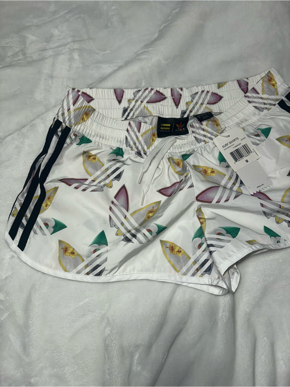 adidas Originals White Surfboard Print Women's Shorts - Picture 7 of 9